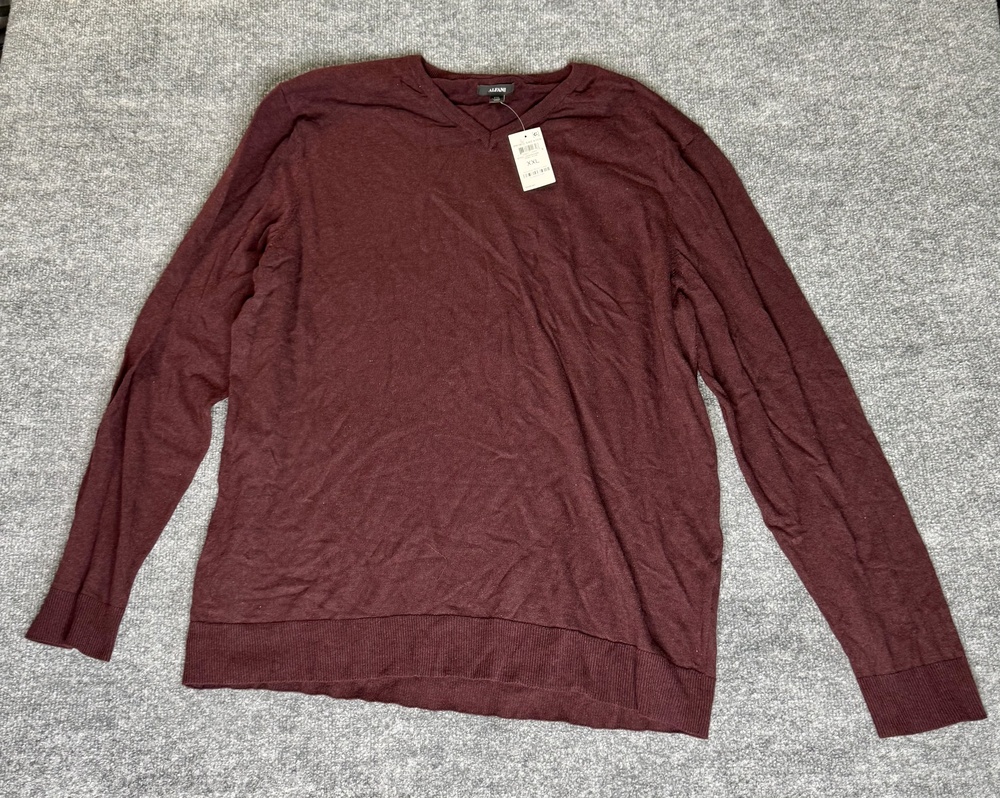 Alfani Sweater Mens 2XL Red V-Neck Pullover Lightweight Knit Casual Cotton Nylon